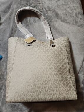 Michael Kors Cream and Pale Gold MK Monogram Tote